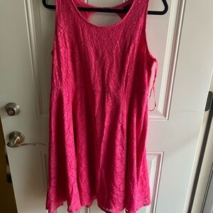 Lane Bryant Womens Fit Flare Dress Plus Pink Floral Lace Sz 16W Sleeveless F144